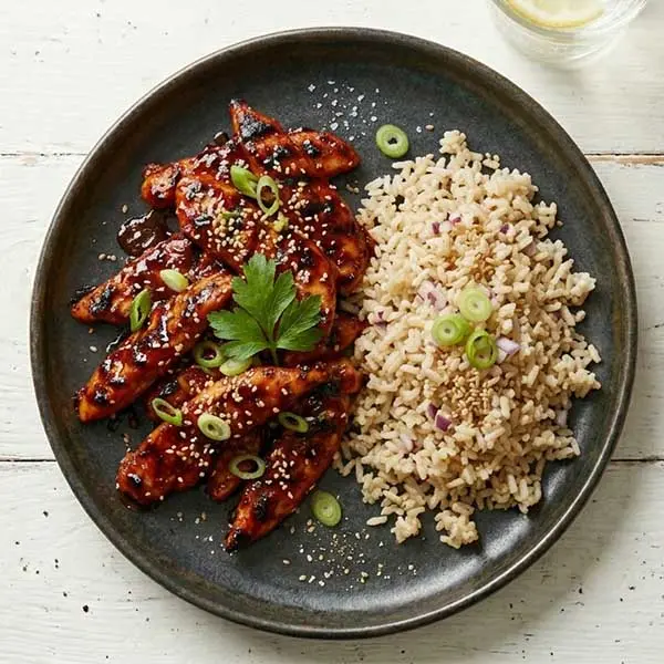 Korean Gochujang Grilled Chicken with Sticky Brown Rice
